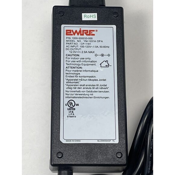 2WIRE AC/DC Power Supply Cord Adapter Model YM-1031A P/N 1000-5000033-000 Black - Picture 2 of 3